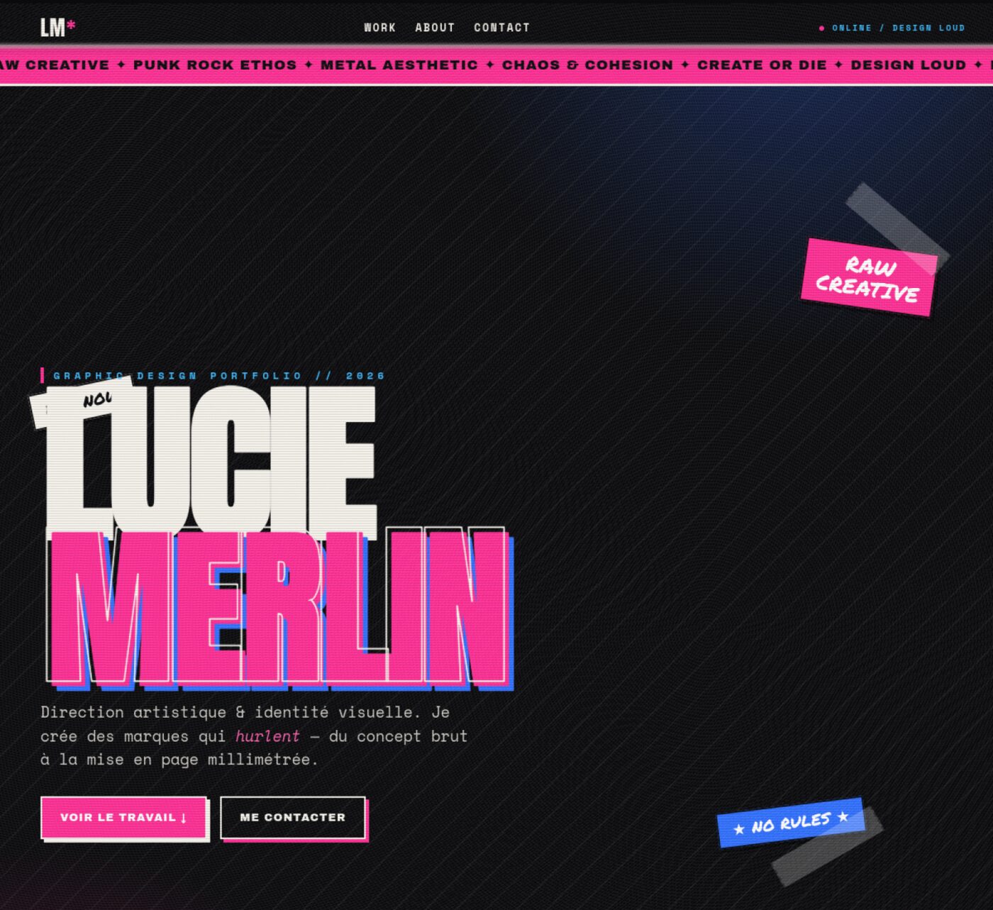 Site portfolio de Lucie Merlin, designer graphique, conçu par TRC Prod