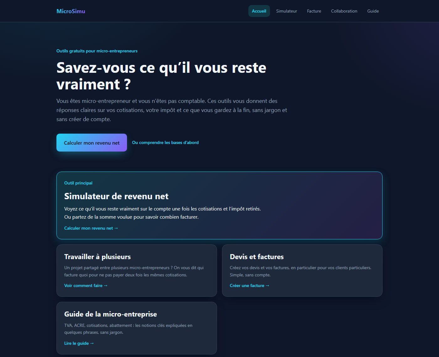 MicroSimu, outils gratuits pour micro-entrepreneurs, conçu par TRC Prod